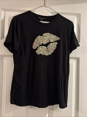 Romeo & Juliet Couture Black Tee with Gold Sequin Lips